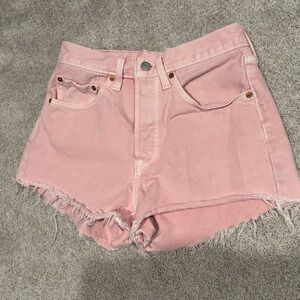 Levi's high rise button fly pink jean shorts